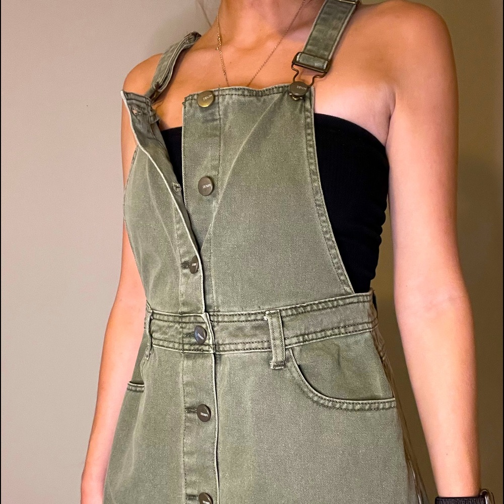 Green Denim Overall With Full ButtonDown skirt